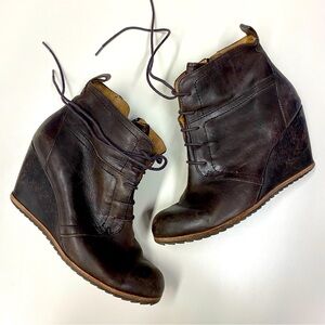 Anthropologie Dark Brown Leather Wedge Booties